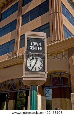 Town Center clock on main street in the downtown arts district of Mesa Arizona.