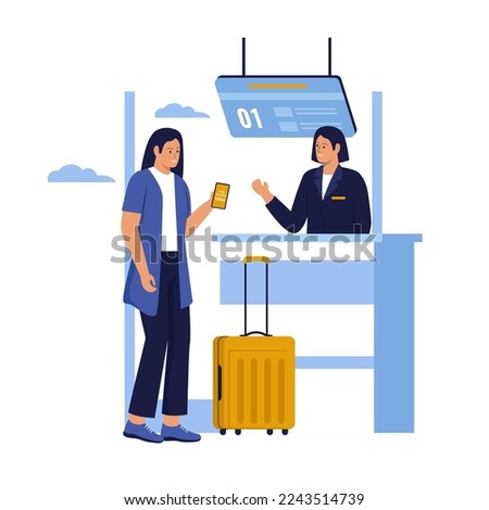 Registration in airport terminal passengers illustration concept. Illustration for websites, landing pages, mobile applications, posters and banners. Trendy flat vector illustration