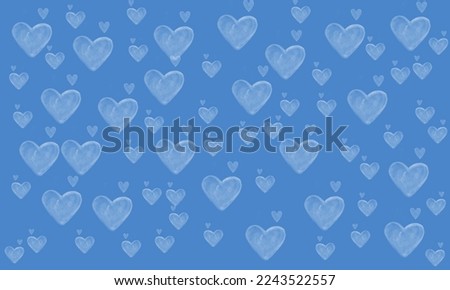watercolor drawing by hand. white hearts isolated on blue background. valentine's day concept. pattern. copy space.