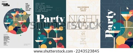 Cocktail Party. Nightclub. Typography design. Set of flat vector illustrations.  Poster, label, cover. Royalty-Free Stock Photo #2243523845