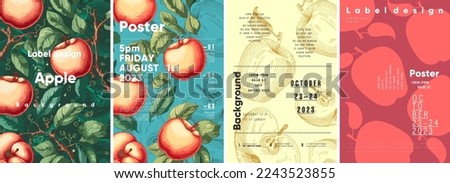 Apples. Typography design. Set of flat vector illustrations. Vintage pattern, hand-drawn, minimalist background. Poster, label, cover.