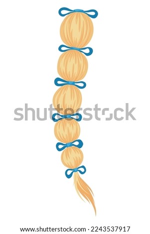 Hair braid. Long female fashion plait. Vector illustration of human hair in natural color. Cartoon art illustration with ribbon isolated on white background Royalty-Free Stock Photo #2243537917