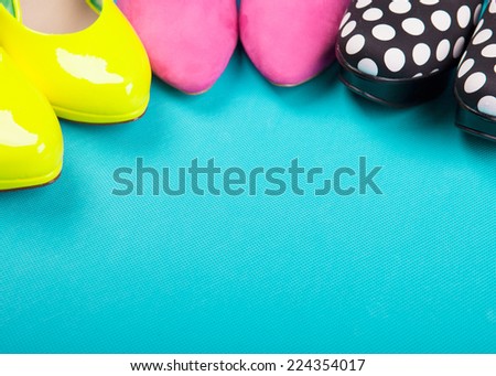 Colorful high heels shoes close up, fashion concept