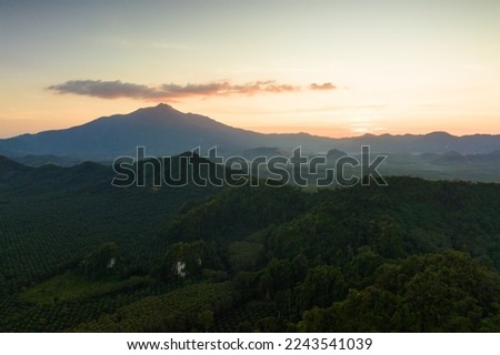High-angle of mountain scenery, soft sunlight of the setting sun. Nature and travel concept
