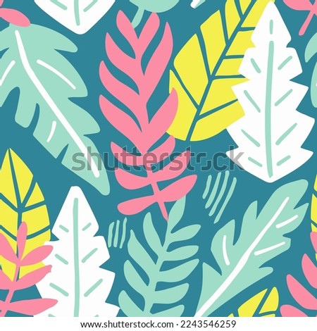 Blue Repeated Floral Isolated Jungle Illustration Art. White Continuous Classic Artistic Tree Artwork Background. Pastel Repetitive Fashion Plant Surface Wallpaper.