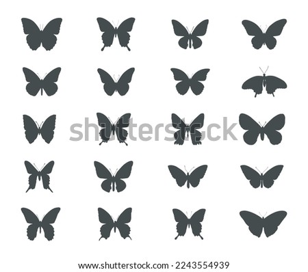 Butterfly silhouettes, Butterflies silhouette set.