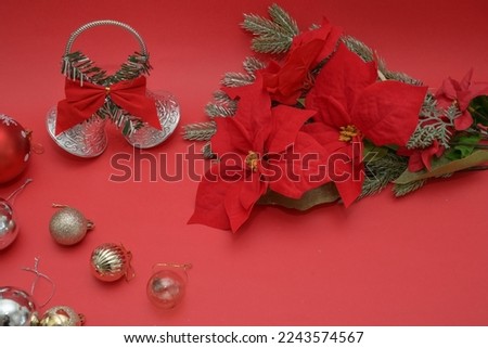 Christmas material，Christmas material, X'mas Flower and ball and Christmas socks decorations.