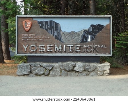 Yosemite National Park Entrance Sign by Roadside
