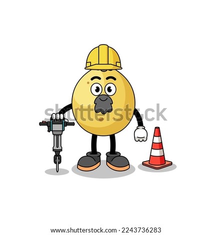 Character cartoon of langsat working on road construction , character design