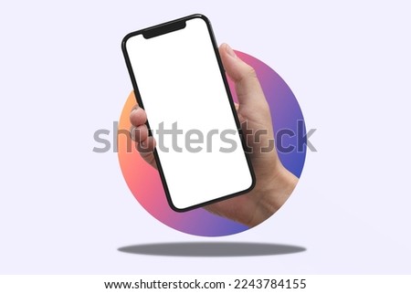 Mobile phone, template modern gadget. Smartphone mockup isolated realistic pink scene Illustration for app, web, presentation, design. Realistic collage.
 Royalty-Free Stock Photo #2243784155