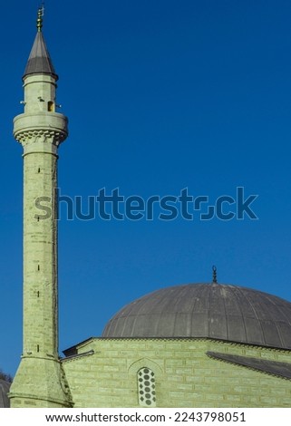 View of the Lead Mosque,(Albanian: Xhamia e Plumbit), also known as the Izgurli Mosque, a sixteenth century historical mosque located in Berat, Albania. Royalty-Free Stock Photo #2243798051