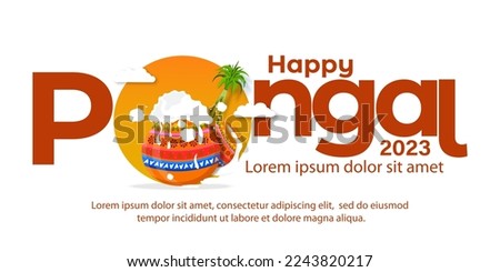 Happy Pongal South Indian harvest festival celebration banner or poster design background Royalty-Free Stock Photo #2243820217