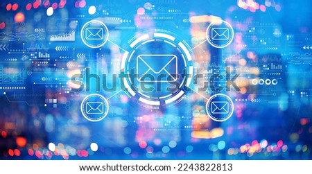 Email concept with blurred city lights at night