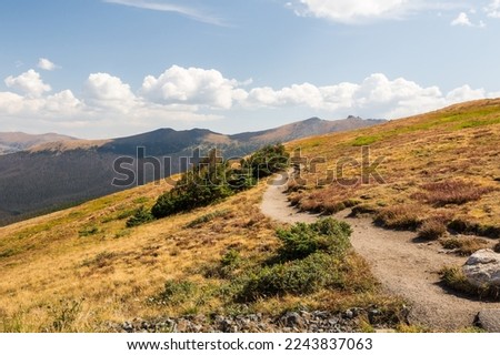 Hiking trail in high mountains  in the Rocky Mountains National Park in Colorado