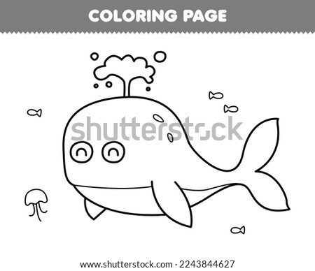 Education game for children coloring page of cute cartoon whale line art printable underwater worksheet
