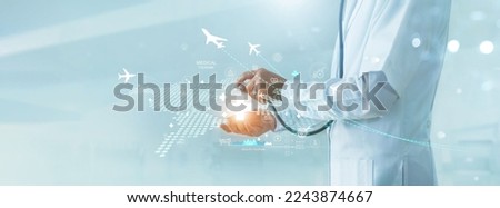 Medical tourism concept, Health tourism and international medical travel insurance. Medical Hub. Healthcare and medicine on global network. Royalty-Free Stock Photo #2243874667