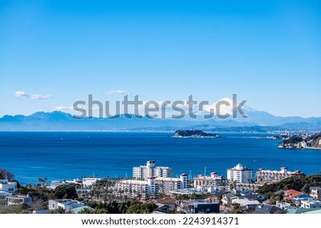 Enoshima and Mount Fuji from Kanagawa, Japan Royalty-Free Stock Photo #2243914371