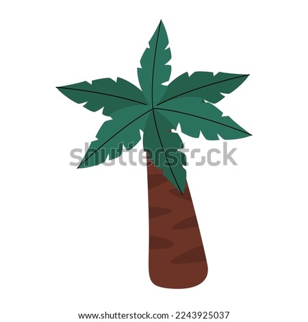 Cute palm tree with green leaves. Tropical plant from exotic summer location. Jurassic era wildlife for children. Vacation, travel, trip, beach. Cartoon vector.