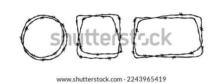 Set of barbed wire frames. Hand drawn vector illustration in sketch style. Design element for military, security, prison, slavery concepts Royalty-Free Stock Photo #2243965419