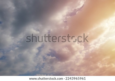 Blue sky background with white fluffy clouds in daytime outdoors. Skybox texture or banner
