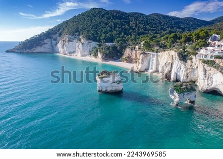 Aerial view of baia delle zagare beach, gargano, puglia Royalty-Free Stock Photo #2243969585