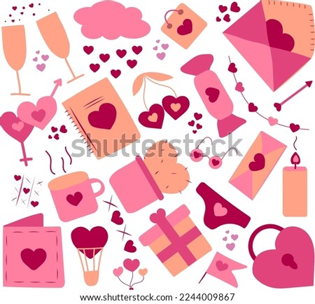 Set of cute hand drawn elements about love. Design elements isolated on white. Happy Valentine's Day background