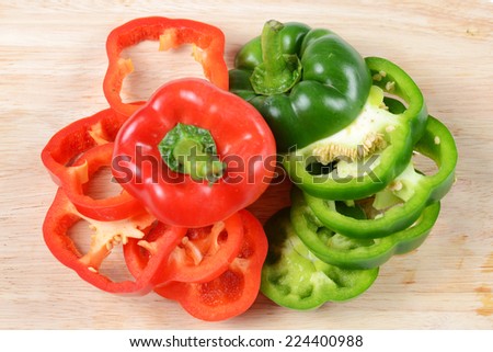 Sliced peppers on block