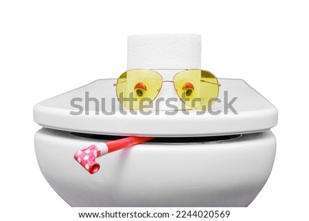 Funny face from a roll of toilet paper with glasses, isolated on a white background