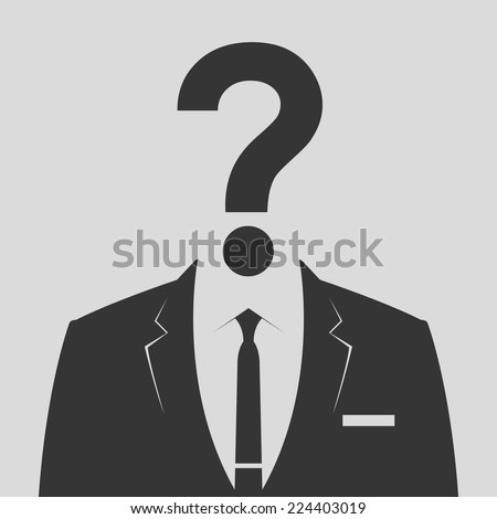 Businessman icon with question mark as a head - suspect concept Royalty-Free Stock Photo #224403019
