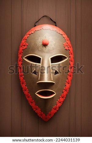 red mask on wooden background