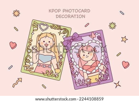 A cute idol photo card. A cute photo frame decorated with ribbons and stickers. Royalty-Free Stock Photo #2244108859