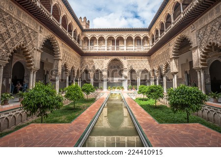 Patio in Royal Alcazars of Seville, Spain