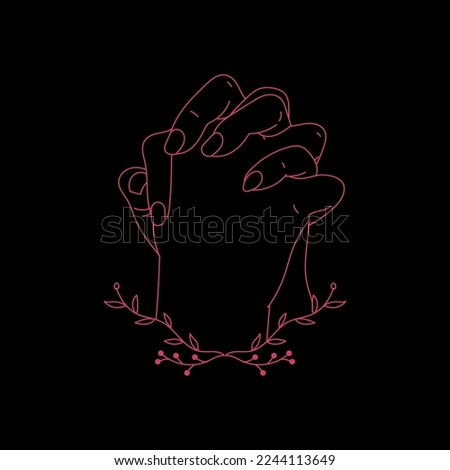 hand pray on flower line art vector