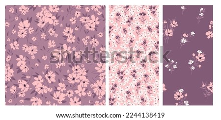 Trendy floral background with elegant small flowers on field for digital wallpaper and garment in liberty style ,ornate vector template Royalty-Free Stock Photo #2244138419