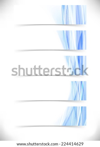 Blue wave dotted particle web headers collection. Vector illustration