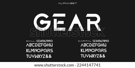 Gear Abstract Quality font alphabet. Minimal modern urban fonts for logo, brand etc. Typography typeface with small and capital  alphabet and number. vector illustration