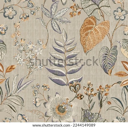 Samless water color flower and leaf design pattern. Royalty-Free Stock Photo #2244149089