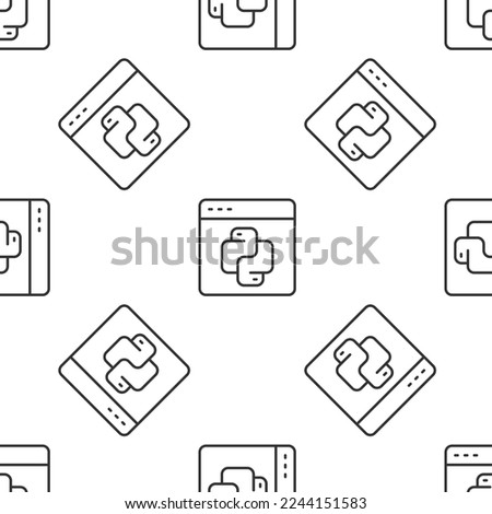 Grey line Python programming language icon isolated seamless pattern on white background. Python coding language sign on browser. Device, programming, developing concept.  Vector