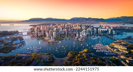 Beautiful aerial view of downtown Vancouver skyline, British Columbia, Canada at sunset Royalty-Free Stock Photo #2244151975
