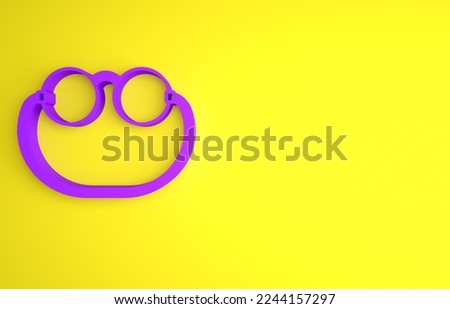 Purple Eyeglasses icon isolated on yellow background. Minimalism concept. 3D render illustration.