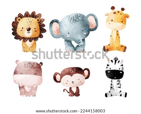 Set of cute  baby safari animals