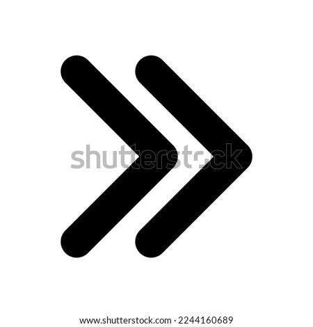 Right double arrow black glyph ui icon. Fast forward button. Speed up. User interface design. Silhouette symbol on white space. Solid pictogram for web, mobile. Isolated vector illustration