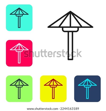 Black line Traditional Japanese umbrella from the sun icon isolated on white background. Set icons in color square buttons. Vector