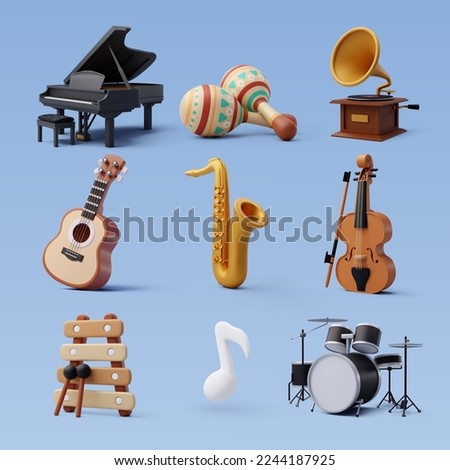 3d icon set of music instrument, musical and recreation concept. Eps 10 Vector.
