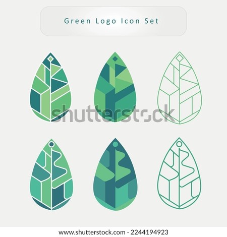 green leaf geometric icon set filled and outlines logo