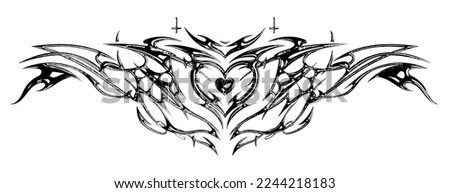 Succubus womb tattoo. Demon heart sigil, 3D chrome metal in triball style. Vector tattoos Royalty-Free Stock Photo #2244218183