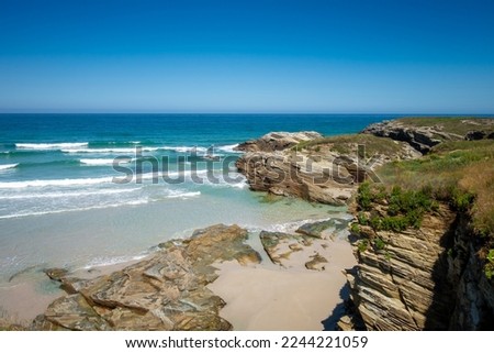As Catedrais beach - Beach of the Cathedrals - in Galicia, Spain. Cliffs and ocean view