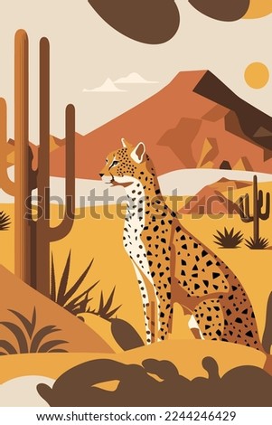 illustration of cheetah wild animal flat vector style background for wall art print poster banner and cover