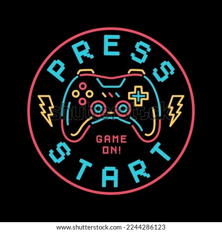 Vector joysticks gamepad illustration with slogan texts, game controller artwork for apparel prints and other uses.