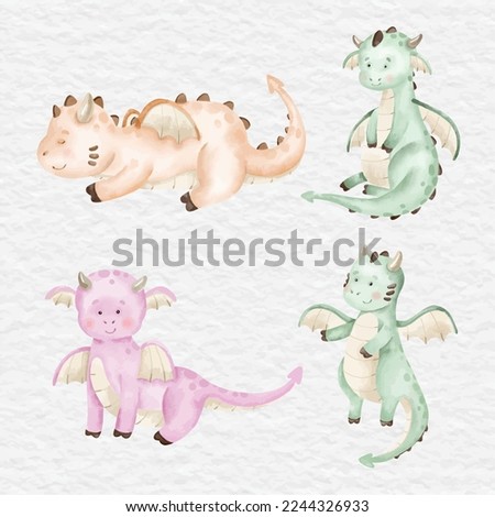 watercolor cute dragon baby clip art collection
